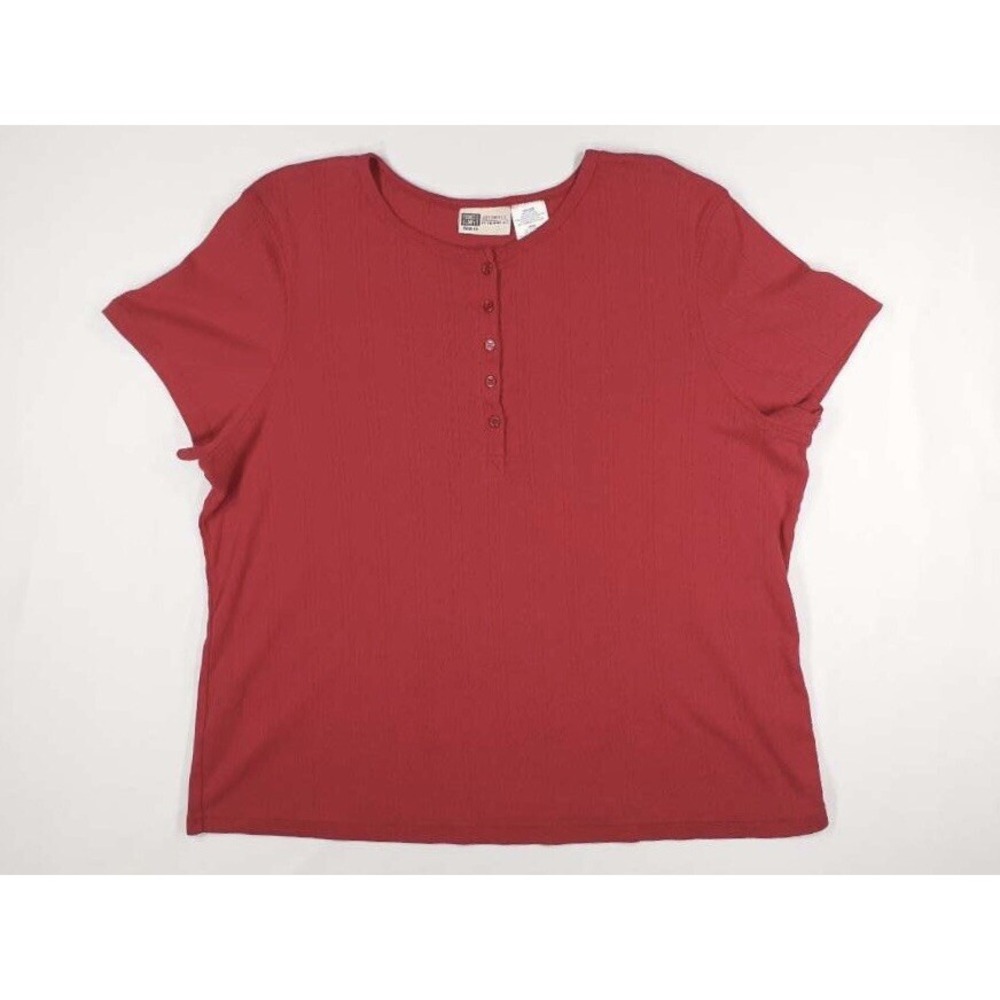 Y2K Faded Glory Red Short Sleeve Henley Women's Plus 18/20W Eyelet